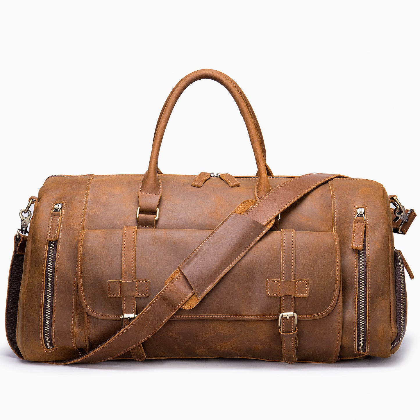 Men's Crazy Horse Leather Handmade Retro Large Travel Bags
