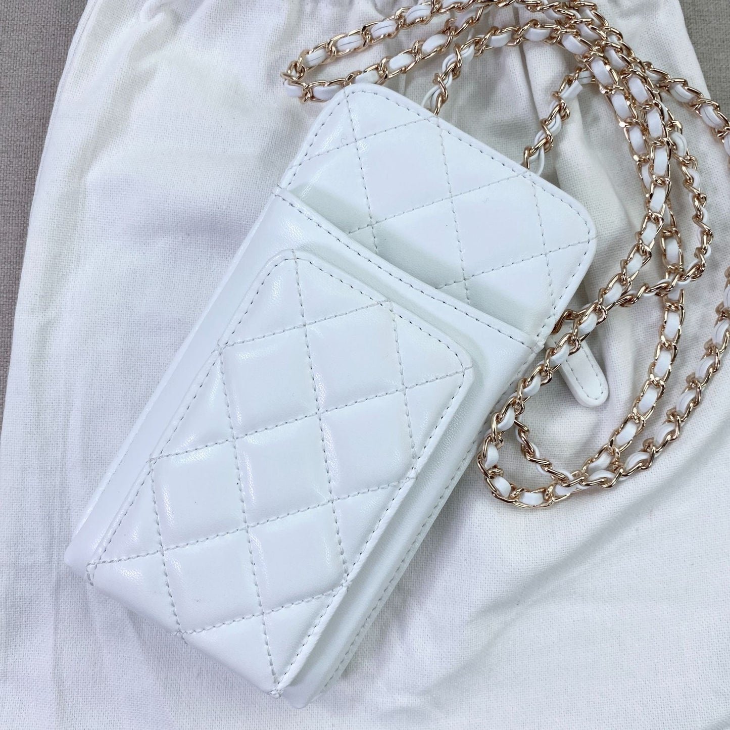 Genuine Leather Classic Style Rhombus Chain Phone Bags