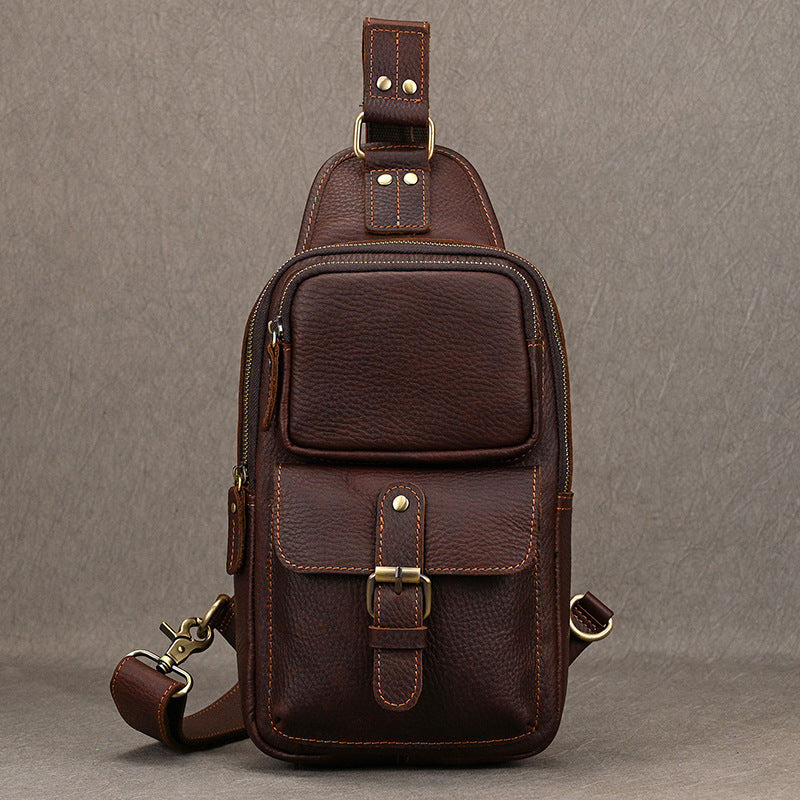Men's Crazy Horse Leather Message Cowhide Commuter Men's Chest Bags
