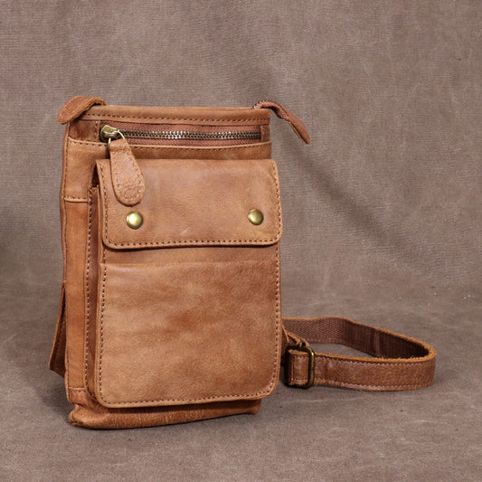 Men's Fashion First Layer Cowhide Hanging Mobile Men's Messenger Bags