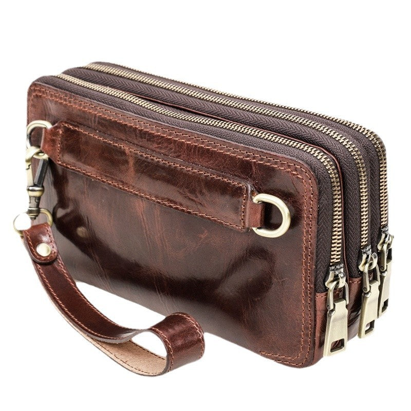 Tree Lamb Oil Leather With Wrist Strap Clutch Men's Messenger Bags