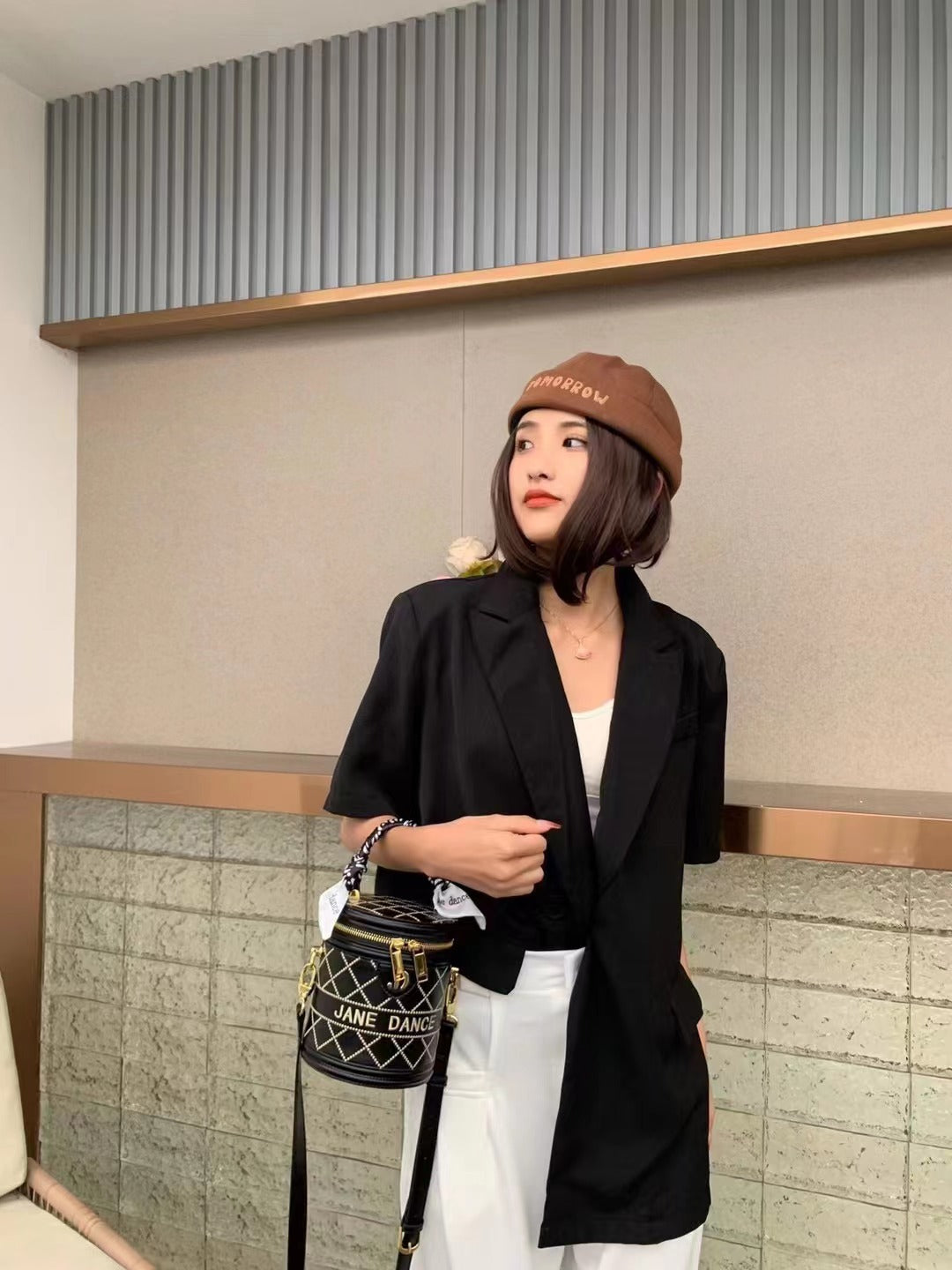 Women's Genuine Leather High-grade Round Fashion Cylindrical Bucket Bags