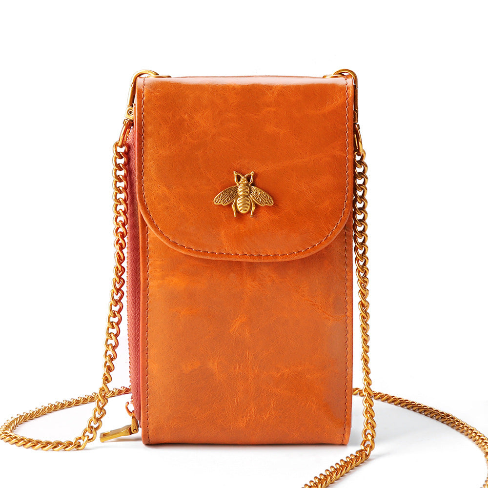 Women's Capacity Vertical Genuine Leather Exquisite Chain Phone Bags