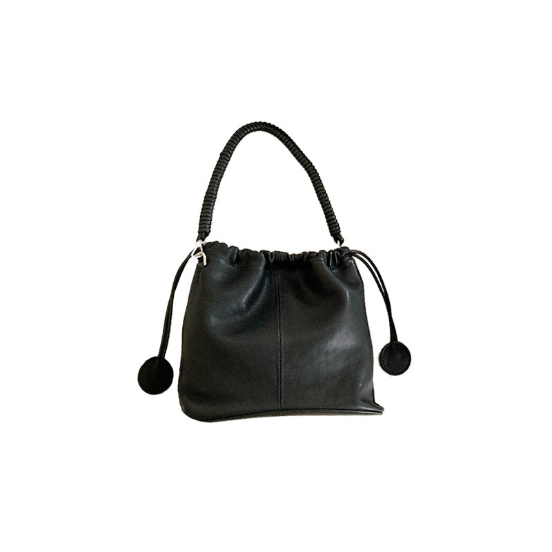 Women's Glutinous Sheepskin Genuine Leather Drawstring Niche Crossbody Bags