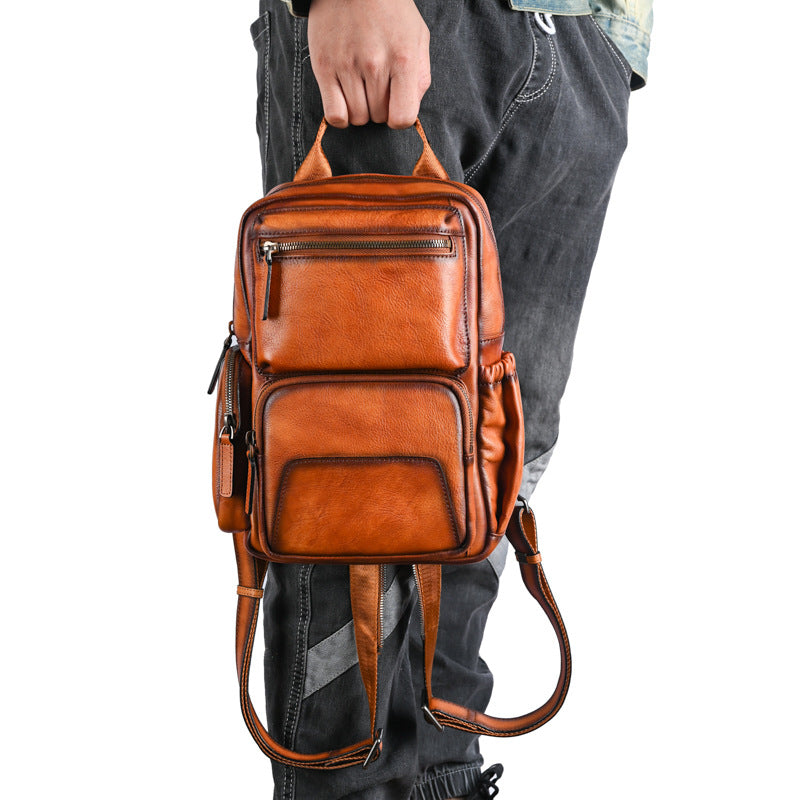 Men's Retro Trendy Head Layer Vegetable Tanned Backpacks