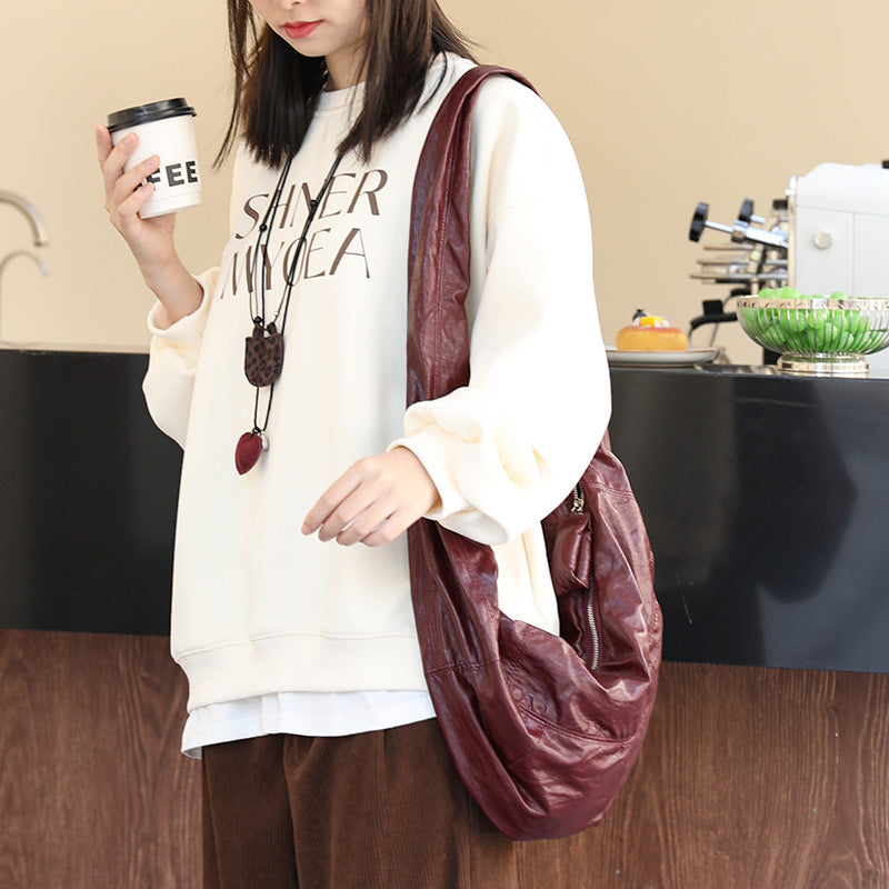 Women's Retro Soft Leather Dumpling Fashion Pleated Shoulder Bags