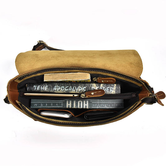 Men's Vintage Top Layer Cowhide Flip Can Men's Shoulder Bags