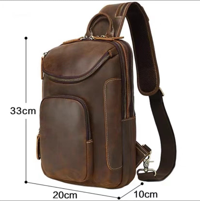Men's Retro Crazy Horse Leather First Layer Cowhide Men's Chest Bags