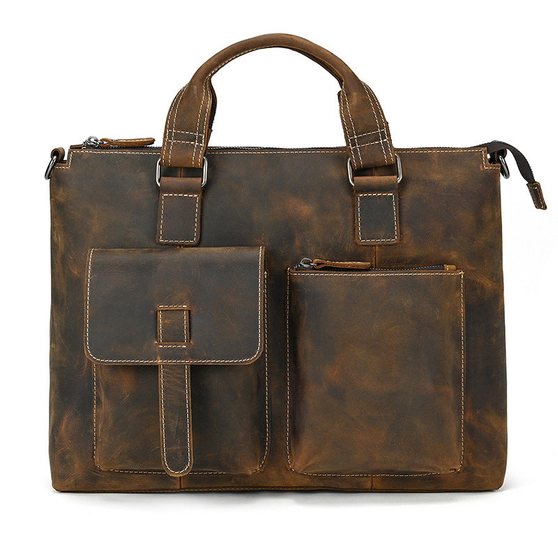 Men's Crazy Horse Leather Business Multifunctional Computer Men's Shoulder Bags