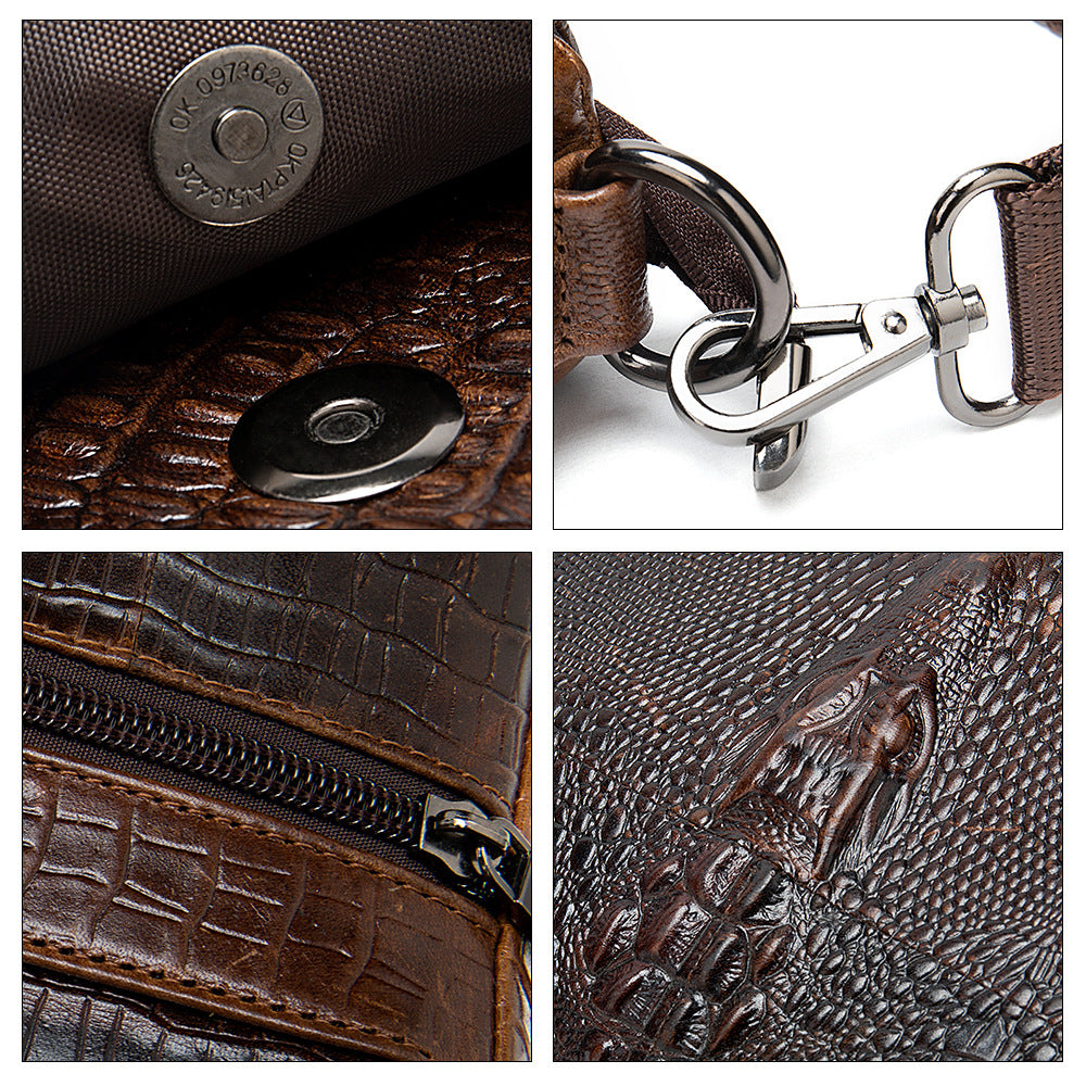 Men's Cowhide Genuine Leather Vintage Crocodile Pattern Men's Messenger Bags