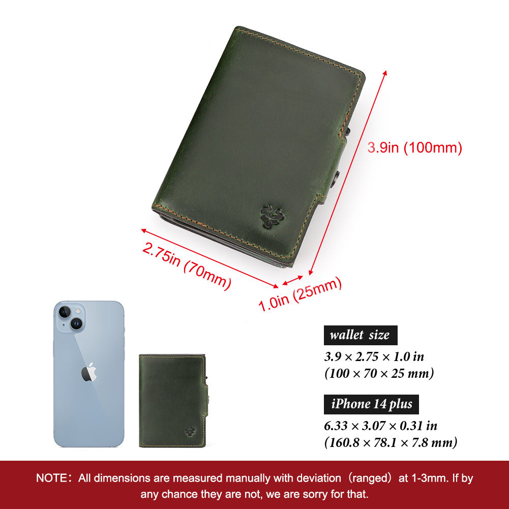 Oil Wax Crazy Horse Leather Pocket Automatic Card Holder