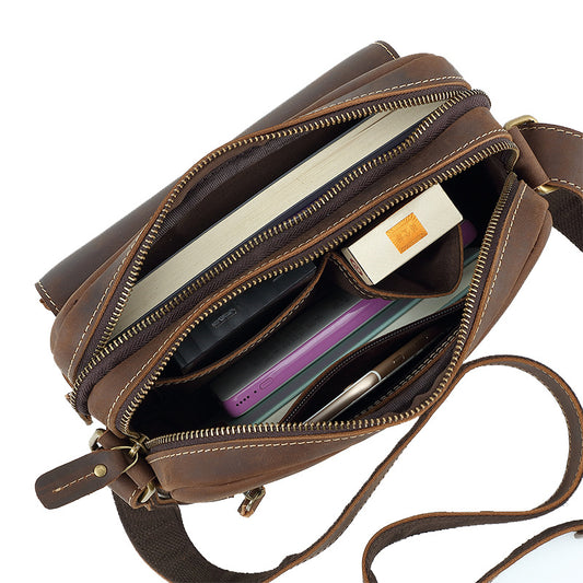 Men's First Layer Cowhide Leather Back Difference Men's Messenger Bags