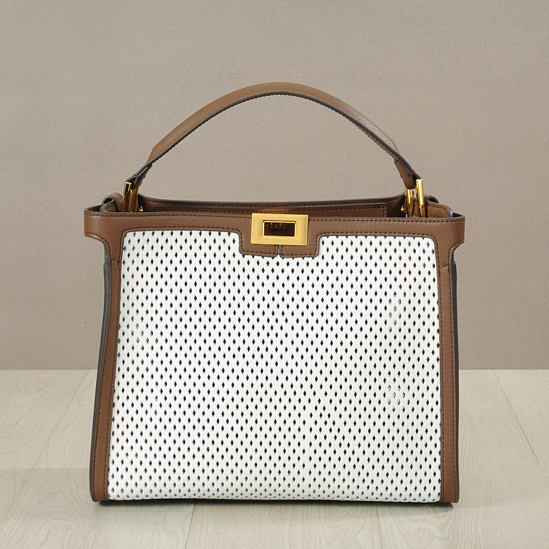Women's Cowhide Hollow Color Matching Portable With Shoulder Bags
