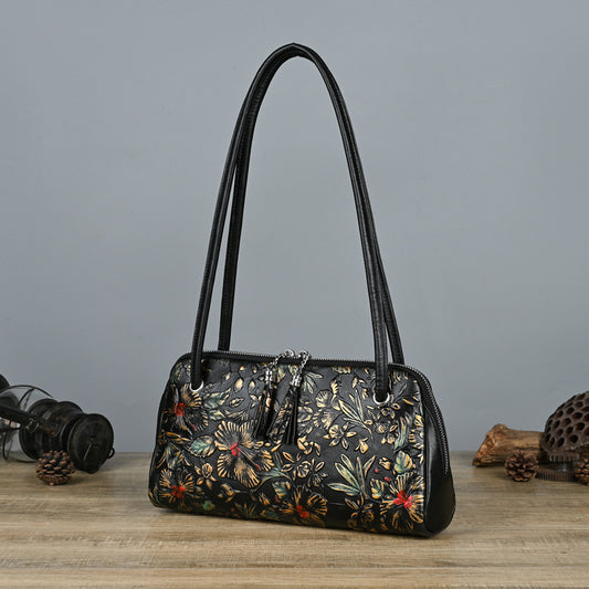 Women's Hand-rub Color Flower For Mom Elders Shoulder Bags