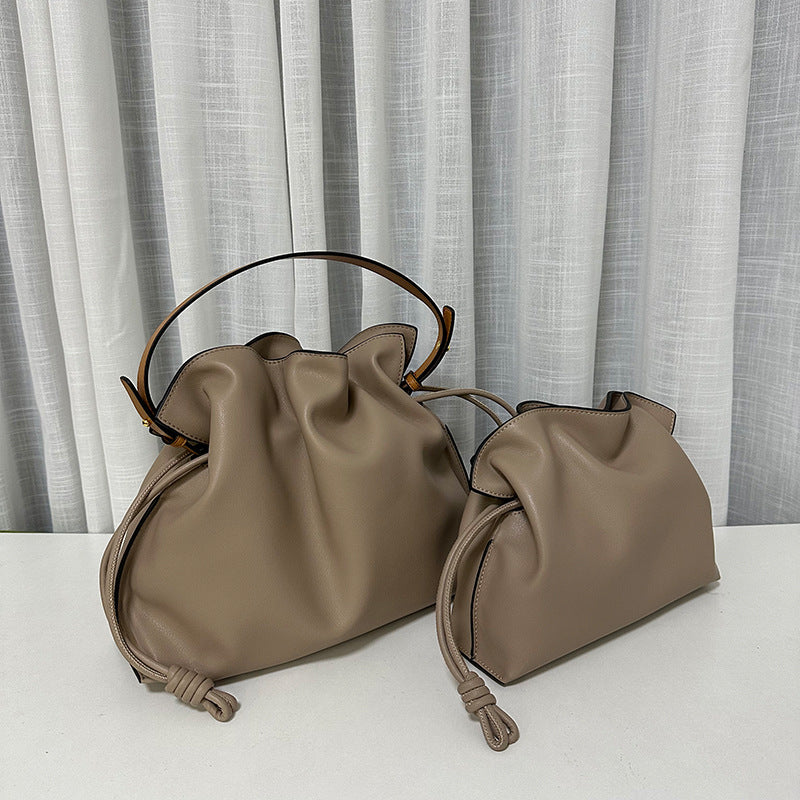 Women's Soft Cowhide Drawstring Lucky Large Size Bucket Bags