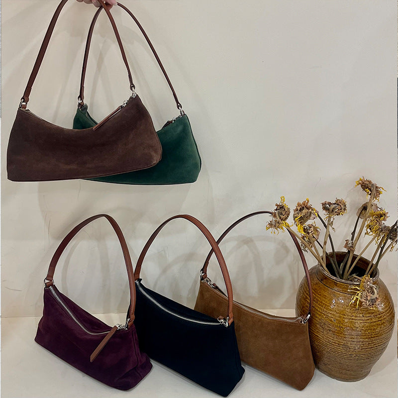 Women's Niche Suede Underarm Baguette Retro Matte Armpit Bags