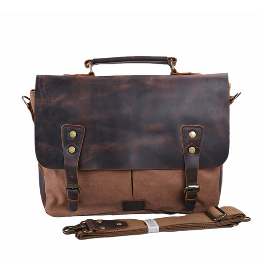 Men's Canvas Crazy Horse Leather Cross Retro Men's Messenger Bags