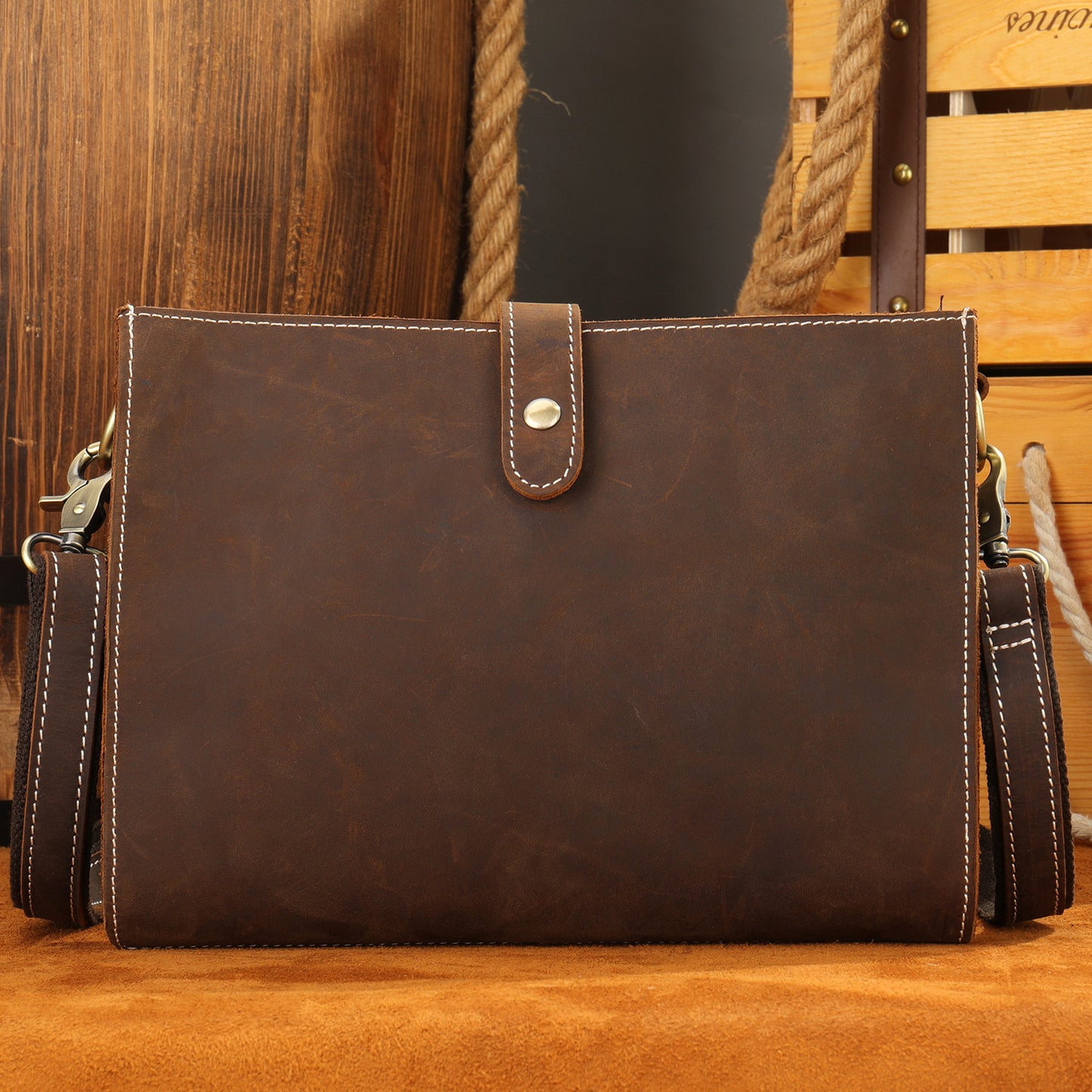 Men's Horizontal Crazy Horse Leather Clutch Vintage Men's Shoulder Bags