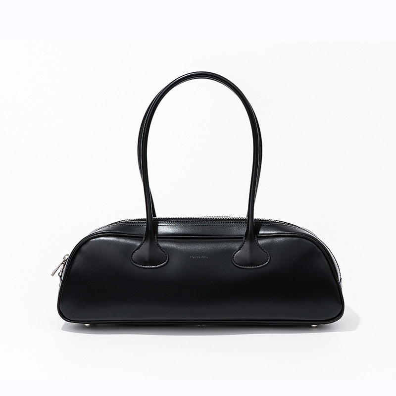 Korean Style Niche Retro Bowling Versatile Cowhide Underarm Bags