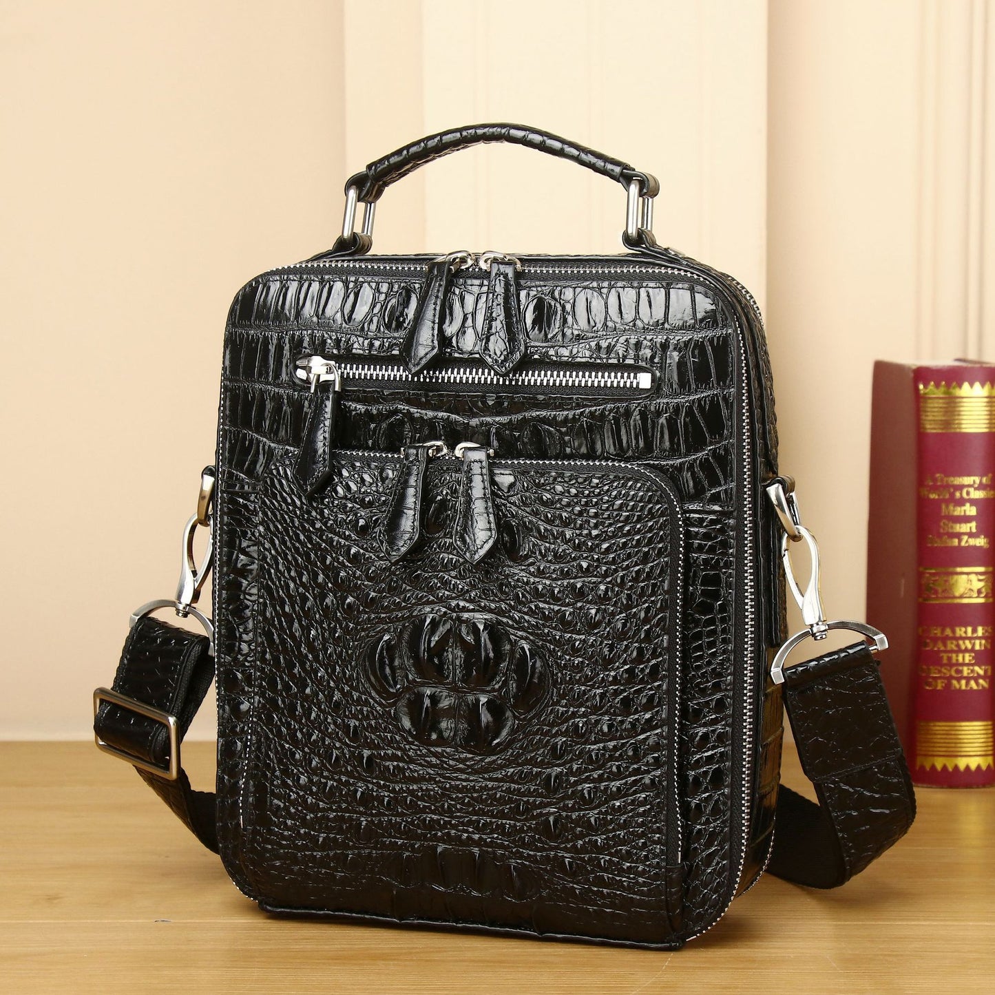 Men's Crocodile Fishbone Pattern Classic Shaping Business Men's Shoulder Bags