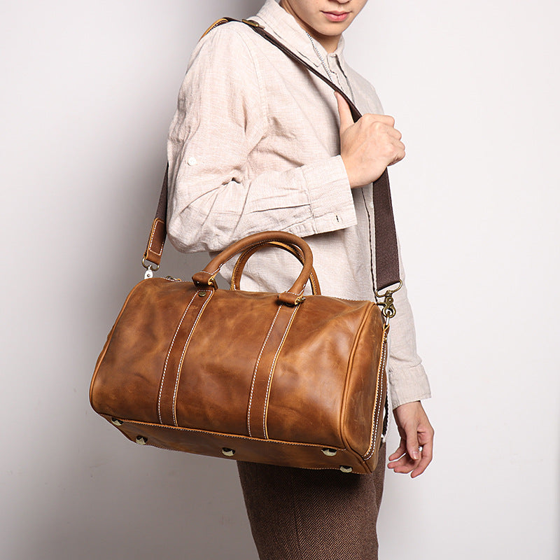 Women's & Men's & Leather Crazy Horse Short Business Travel Bags