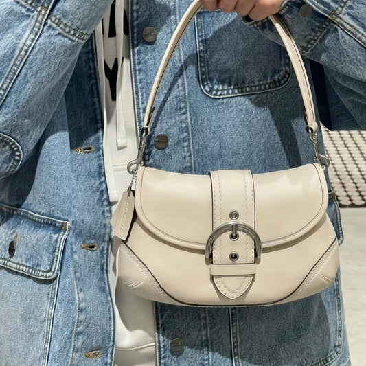 Women's Pea Leather Retro Trendy Solid Color Armpit Bags