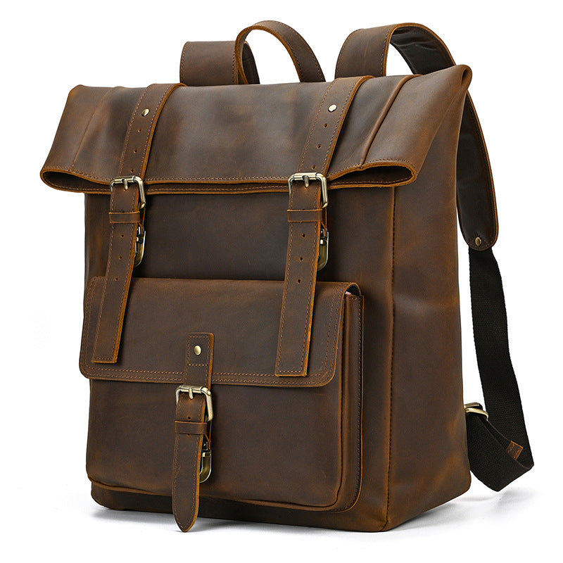 Men's Crazy Horse Leather Top Layer Cowhide Backpacks