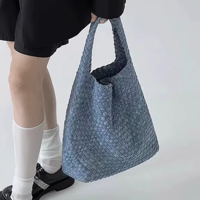 Women's High-grade Canvas Denim Woven Fashion Hand Bucket Bags