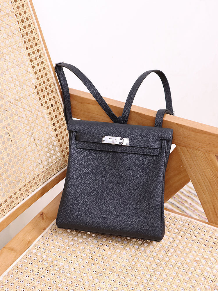 Textured Genuine Leather Kelly First Layer Backpacks