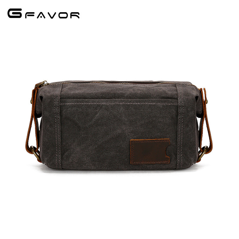 Men's Canvas Wash Vintage First Layer Cowhide Cosmetic Bags