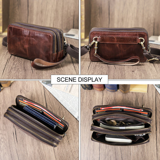 Tree Lamb Oil Leather With Wrist Strap Clutch Men's Messenger Bags