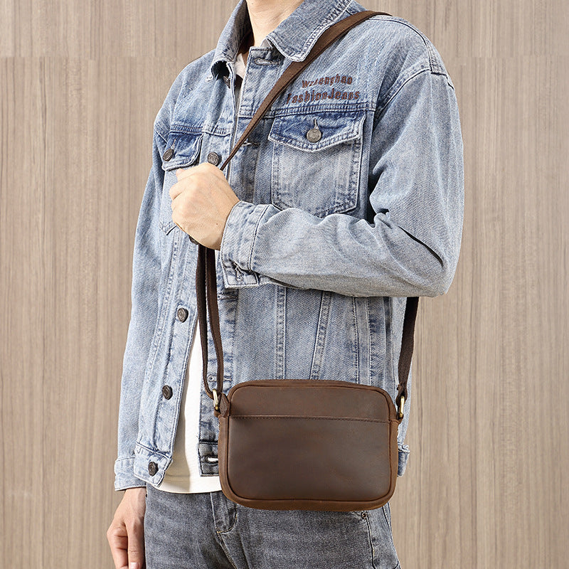 Men's Compact First Layer Cowhide Crazy Horse Men's Messenger Bags