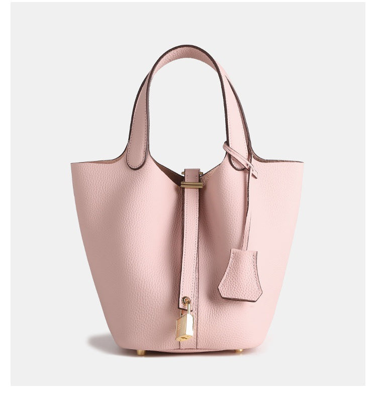 Women's High Quality Vegetable Basket First Layer Cowhide Portable Commuter Bucket Bags