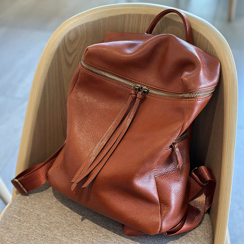 Women's Vintage Leather Simple First Layer Cowhide Backpacks
