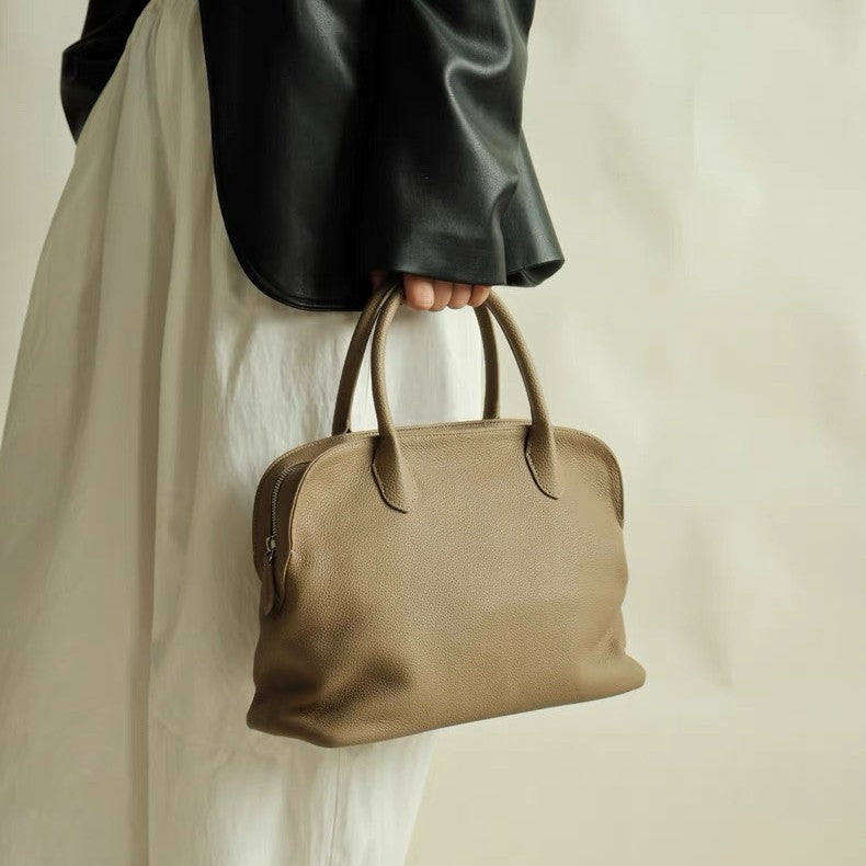 Women's Simple Bowling Top Layer Cowhide Shell Handbags