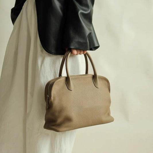 Women's Simple Bowling Top Layer Cowhide Shell Handbags