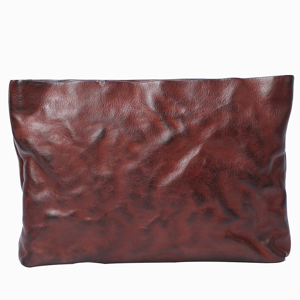 Vintage Leather Pleated First Layer Cowhide Men's Shoulder Bags