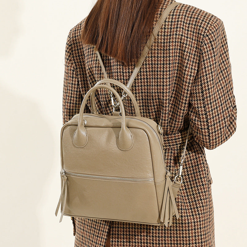 Women's Vegetable Tanning Leather Retro Multifunctional Light Backpacks