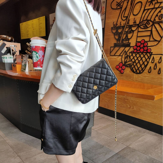 Women's First Layer Cowhide Diamond Pattern Golden Crossbody Bags