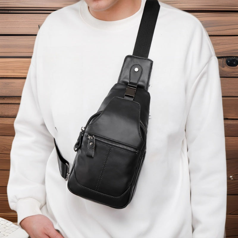 Men's Leather Fashion First Layer Cowhide Korean Men's Chest Bags