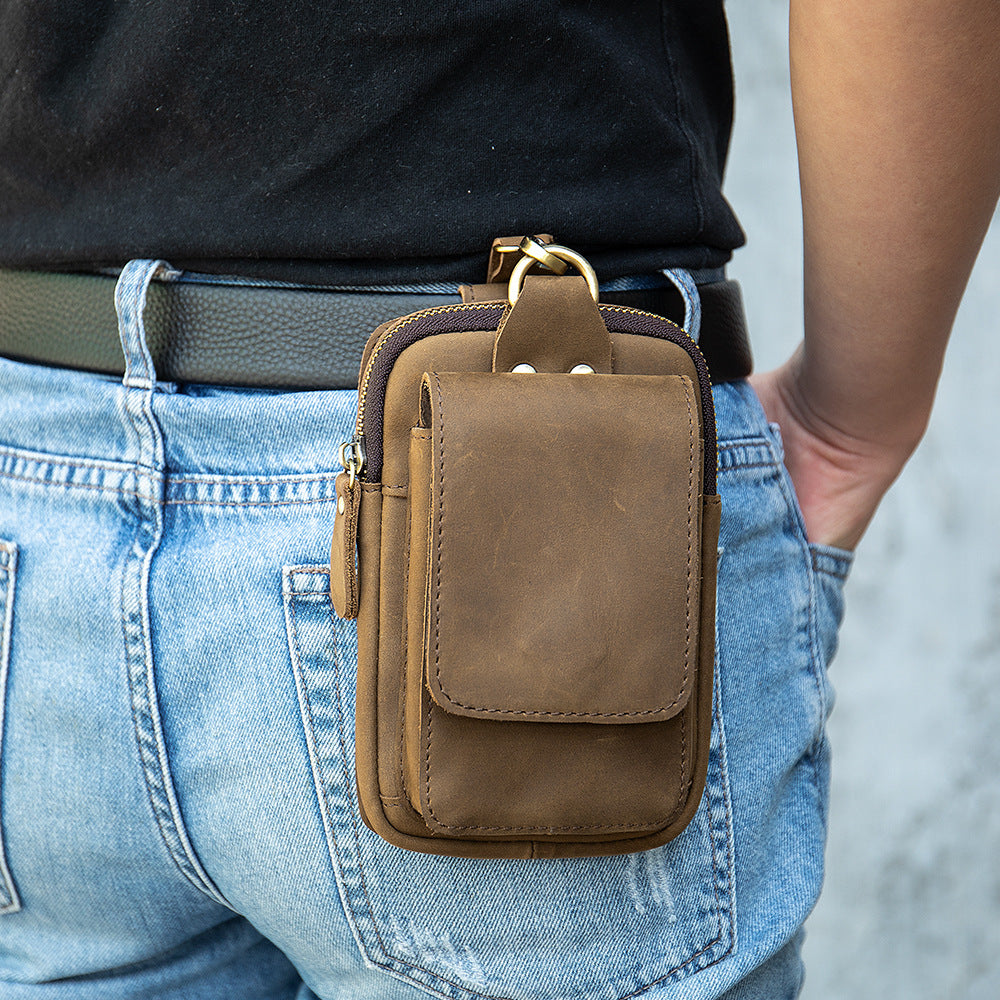 Men's Mobile Large Capacity Summer Crazy Horse Men's Waist Packs