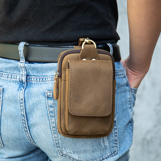 Men's Mobile Large Capacity Summer Crazy Horse Men's Waist Packs