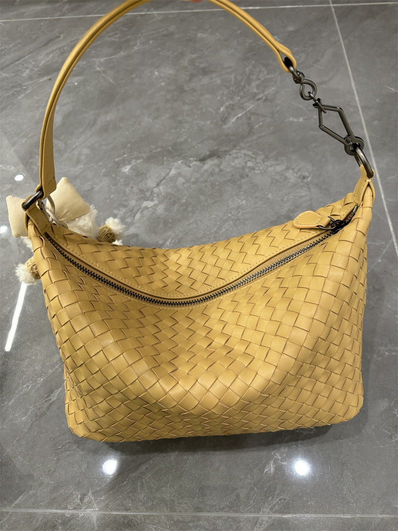 Women's Luxury Moon Fashion Genuine Leather Woven Portable Large Shoulder Bags