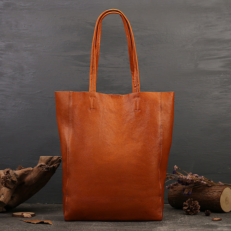 Women's Retro Leather Large Capacity Fashion Simple Tote Bags