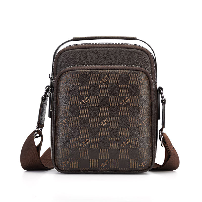 Men's Plaid First Layer Cowhide Business Slanting Men's Messenger Bags