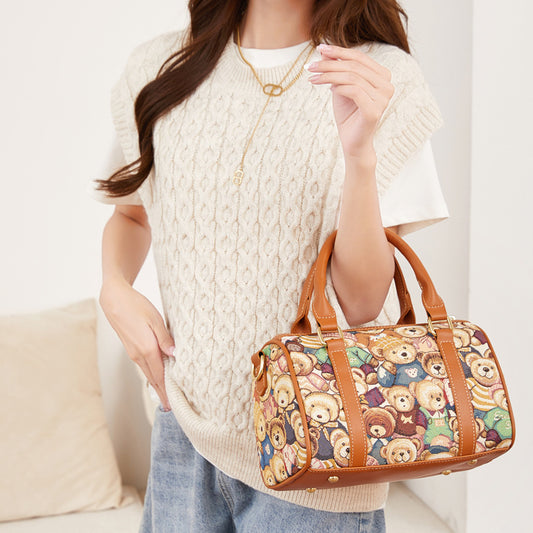 Women's Bear Boston Fan Little Canvas Handbags