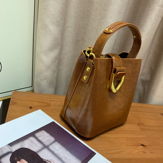 Women's Genuine Leather Commuting Fashion Portable Environmental Bucket Bags