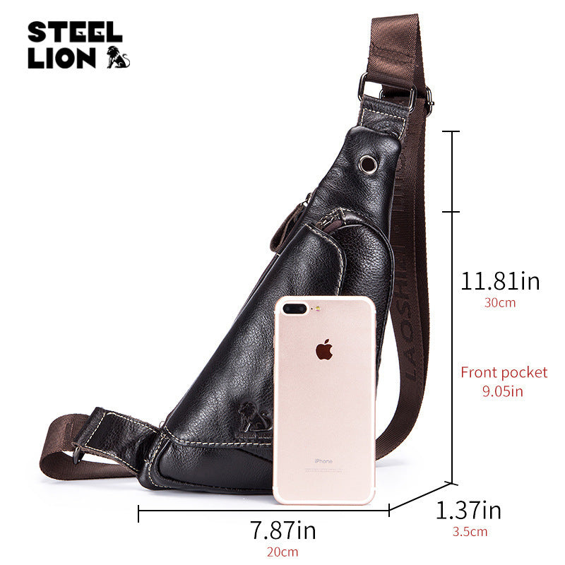 Men's First Layer Cowhide Genuine Leather Triangle Fashion Men's Chest Bags