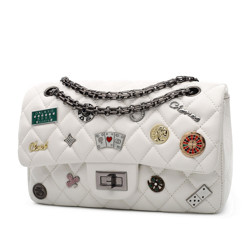 Women's Fashionable Classic Style Diamond Badge Chain Shoulder Bags