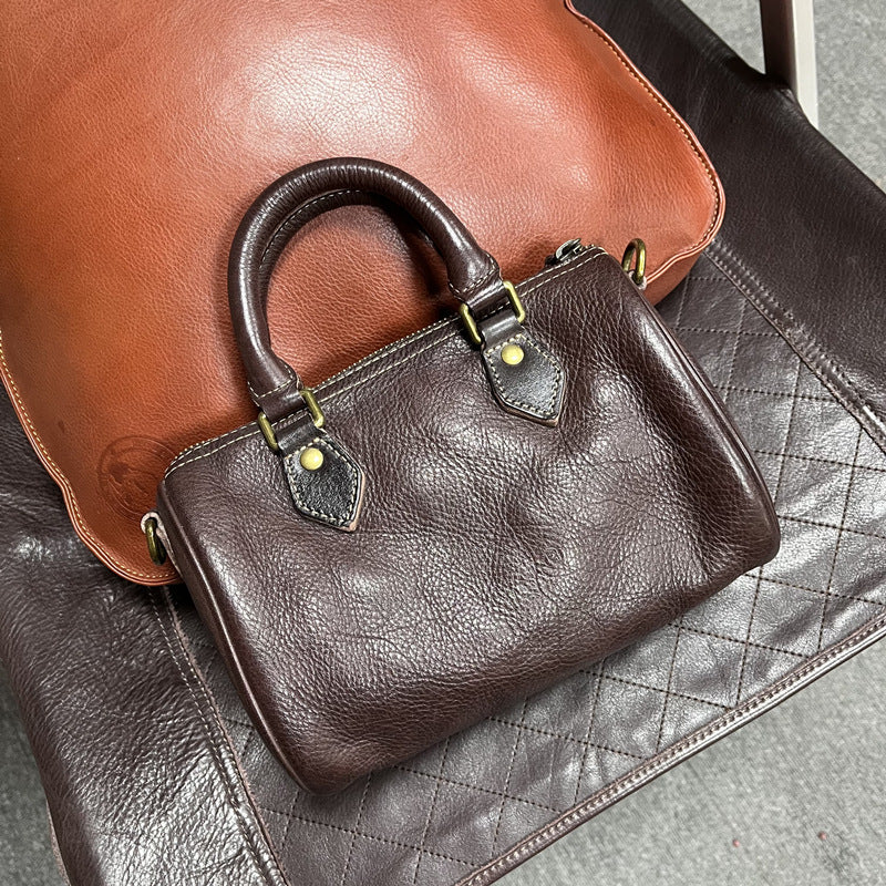 Women's Handmade First Layer Cowhide Boston Portable Bags